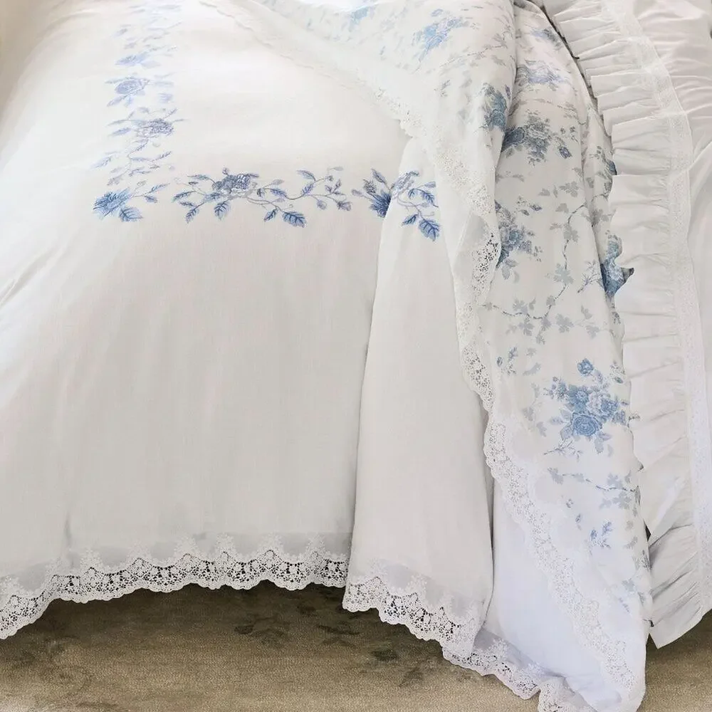 LoveShackFancy Blue Rose Duvet Cover Reversible King / California King Bed NEW